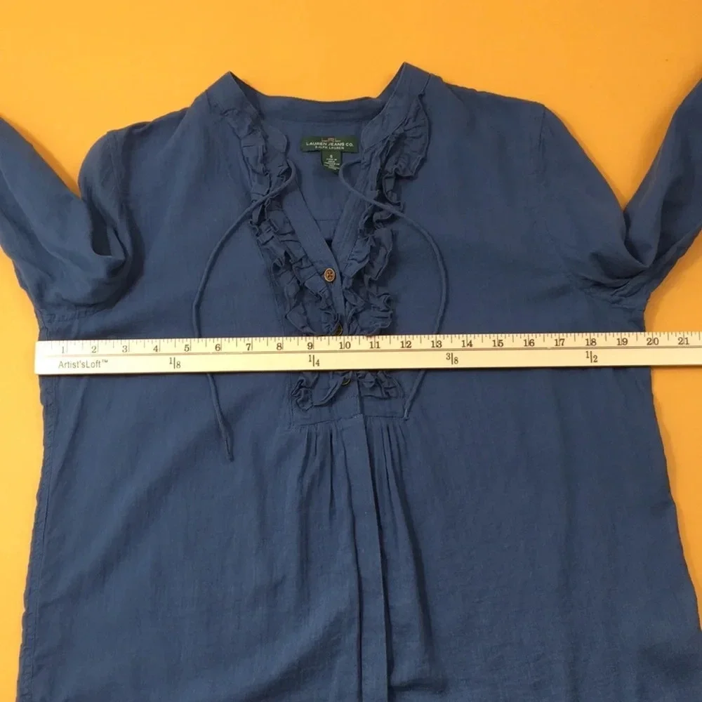 Lauren Jeans Co Blue Ruffle Button Front Shirt - Picture 7 of 9